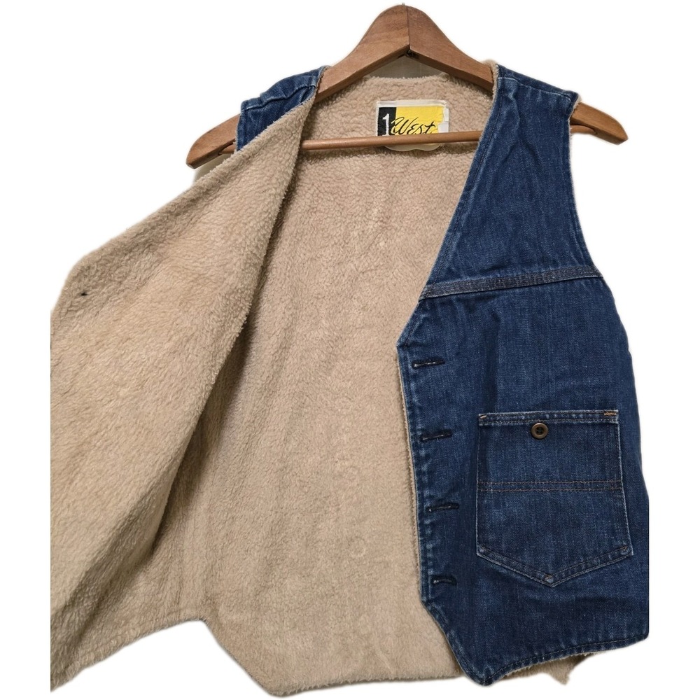 Mens‎ 70s 80s Vintage Denim Vest Faux Sherpa Lined Blue Size Small Western - Picture 3 of 7
